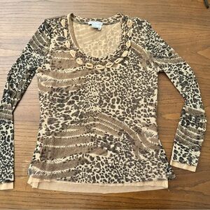 Alberto Makali vintage animal print lace top L